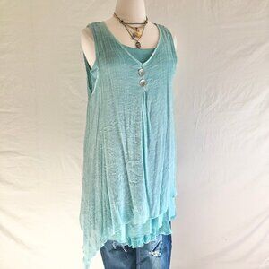 Casual Express Asymmetrical Tank Dress Aqua Gauzy Tunic Dress Plus Size XXL